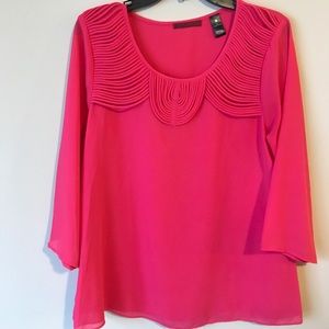 BKE Red bright pink top with neck detailing.